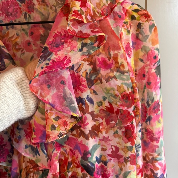 Zara Floral Ruffle Blouse XS - Romantic Pink and Red Top - Picture 4 of 11